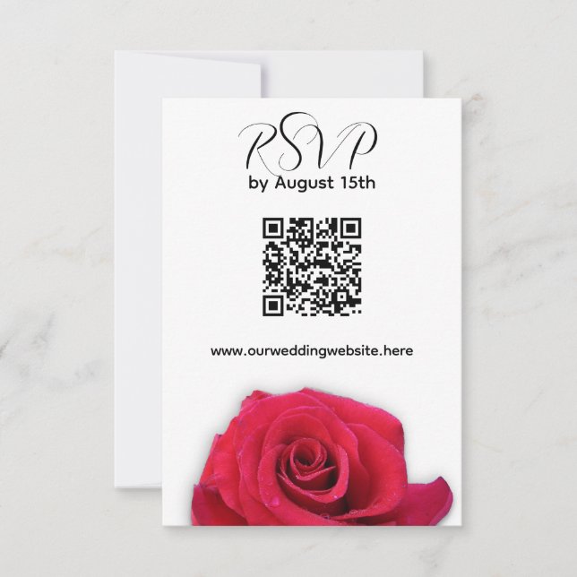 Red Rose QR code Wedding Response Card (Front)