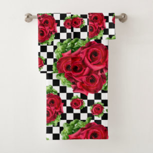 Red Rose Rockabilly Check Bath Towel Set