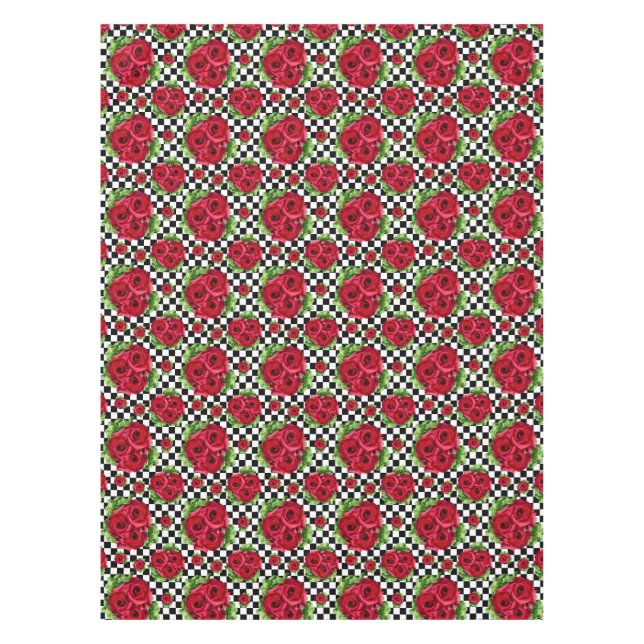 Red Rose Rockabilly Check Tablecloth (Front)