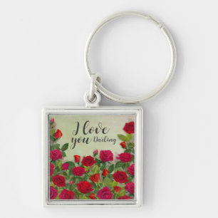 Red Rose Romantic Design With Full Customizable Key Ring