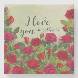 Red Rose Romantic Design With Full Customizable Stone Coaster
