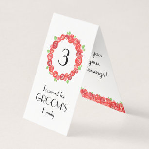 Red rose romantic spring floral wedding table card
