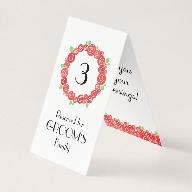 Red rose romantic spring floral wedding table card (Front)