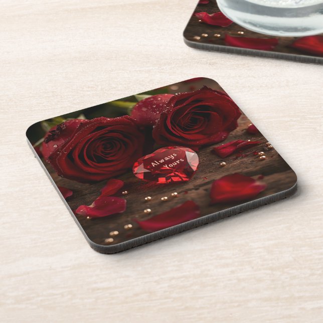 Red Rose Romantic Valentine Aesthetic Coaster (Left Side)