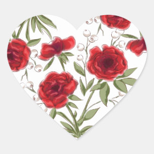 Red Rose Romantic Wedding Heart Sticker