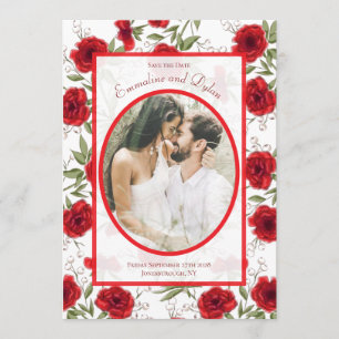 Red Rose Romantic Wedding Photo Save the Date Invitation