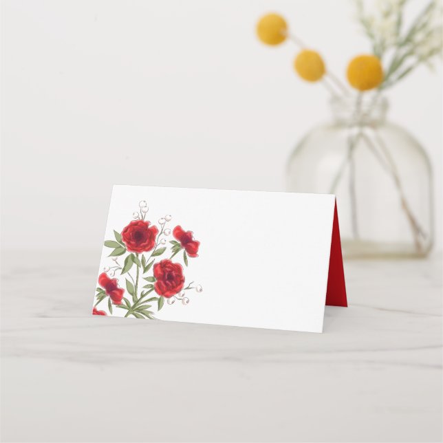 Red Rose Romantic Wedding Place Card (Front)