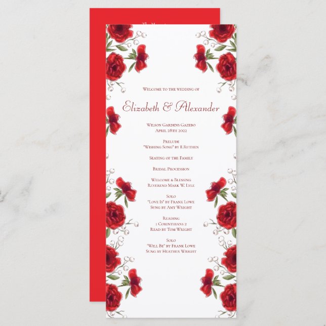 Red Rose Romantic Wedding Programs (Front/Back)