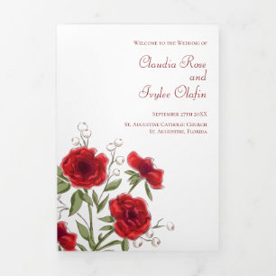 Red Rose Romantic Wedding Programs Tri-Fold Programme