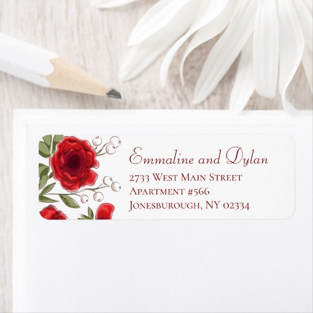 Red Rose Romantic Wedding Return Address Labels (Insitu)