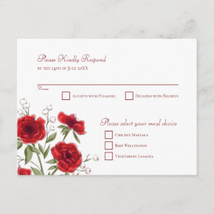 Red Rose Romantic Wedding RSVP Reply Holiday Postcard