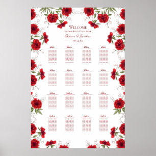 Red Rose Romantic Wedding Seating Chart