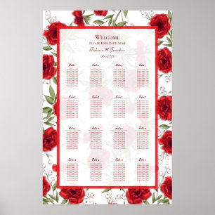 Red Rose Romantic Wedding Seating Chart
