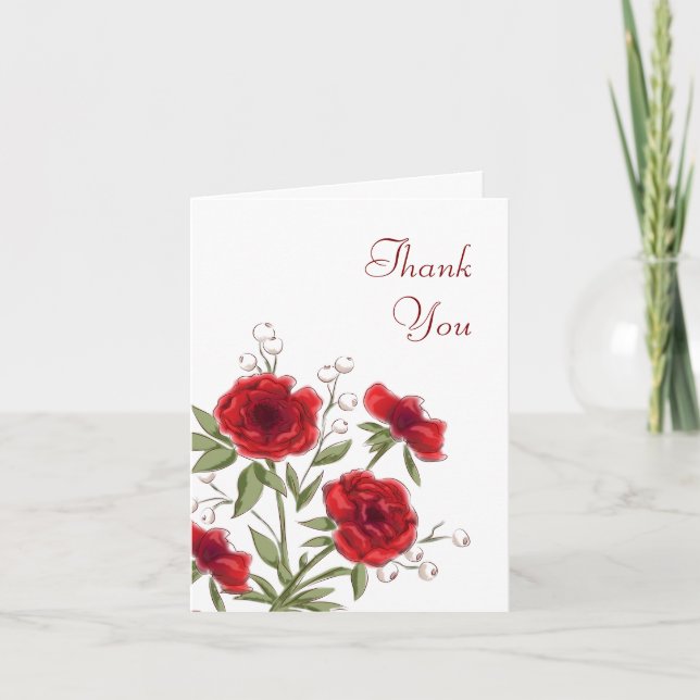 Red Rose Romantic Wedding Thank You Cards (Front)
