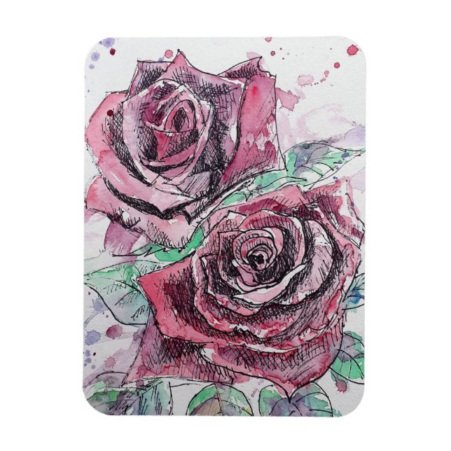 Red Rose roses Floral Flowers Watercolor Magnet (Vertical)