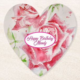 Red Rose Roses Flower Pattern Paper Party Plate Coaster