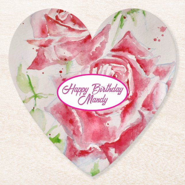 Red Rose Roses Flower Pattern Paper Party Plate Coaster (Front)