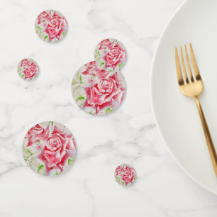 Red Rose Roses Flower Pattern Paper Party Plate Confetti
