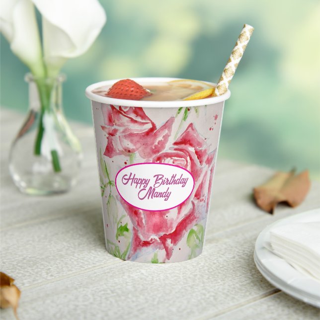 Red Rose Roses Flower Pattern Paper Party Plate Cups (Insitu)