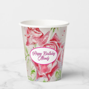 Red Rose Roses Flower Pattern Paper Party Plate Paper Cups