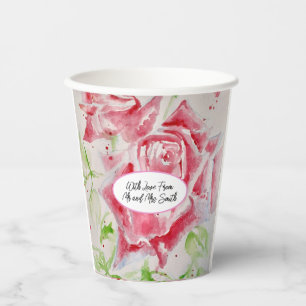 Red Rose Roses Flower Pattern Watercolor Wedding Paper Cups