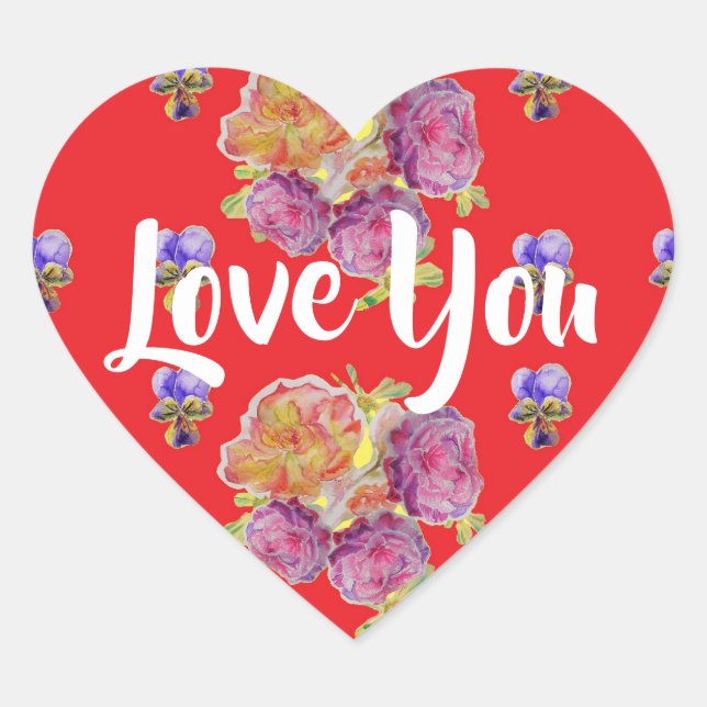 Red Rose Roses Pattern flowers floral Love  Heart Sticker (Front)