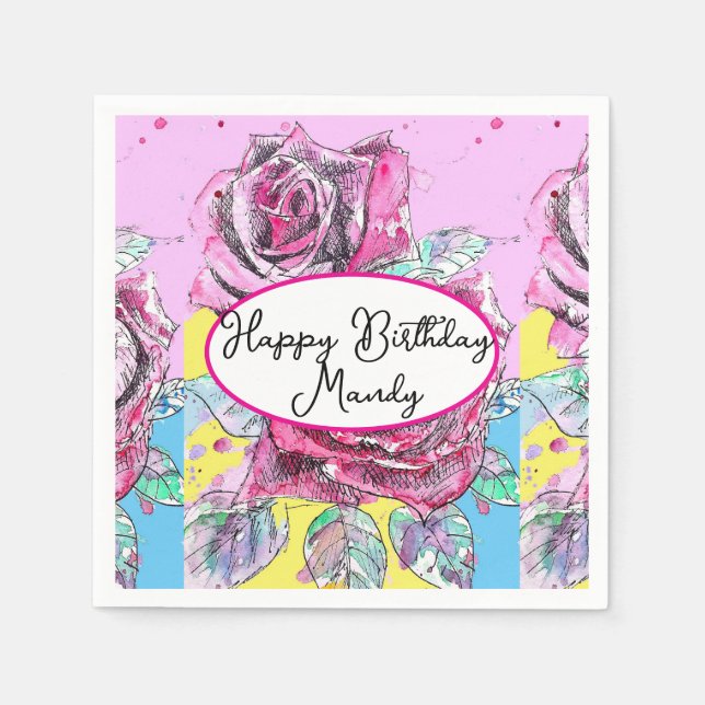 Red Rose Roses Pink flower Birthday Womens Napkin (Front)