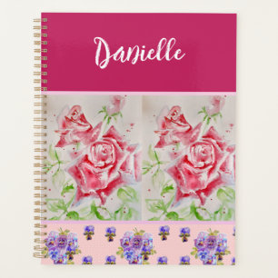 Red Rose Roses Watercolor Customisable Pink Shabby Planner