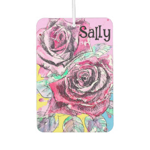 Red Rose Roses Watercolour Floral Flowers Flower Car Air Freshener