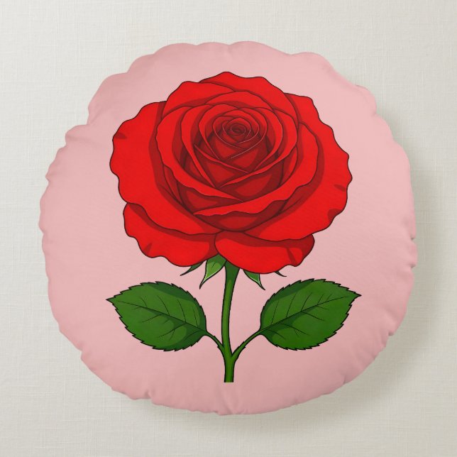 Red Rose Round Pillow (Front)
