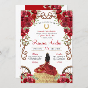 Red Rose Rustic Charro Western Quinceañera Invitation