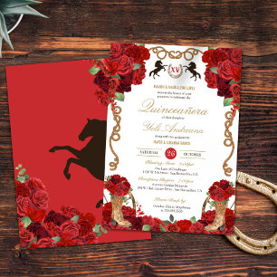 Red Rose Rustic Elegant Charro Quinceañera Invitation