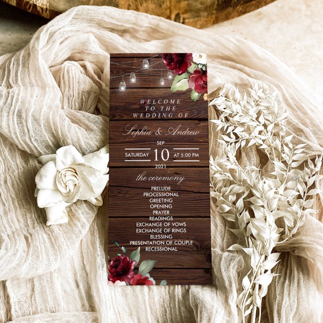 Red Rose Rustic Wood Wedding Programs (Creator Uploaded)