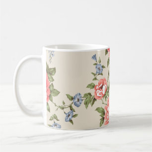 RED ROSE SEAMLESS PATTERN WITH BLUE BELLSpattern,f Coffee Mug