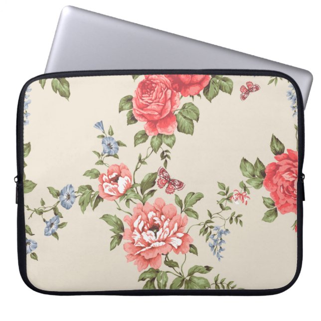 RED ROSE SEAMLESS PATTERN WITH BLUE BELLSpattern,f Laptop Sleeve (Front)