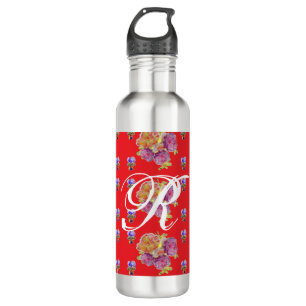 Red Rose Shabby Chic Rose Pattern Floral Initial 7 710 Ml Water Bottle