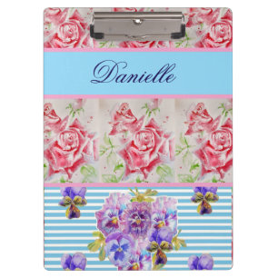 Red Rose Shabby Chic Watercolor Roses Pink Blue Clipboard