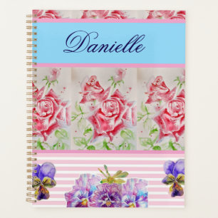 Red Rose Shabby Chic Watercolor Roses Pink Blue Planner