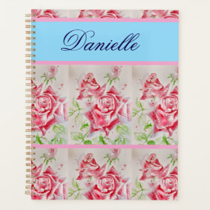 Red Rose Shabby Chic Watercolor Roses Pink Blue Planner