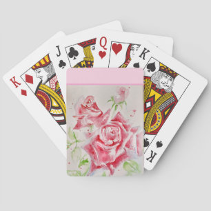 Red Rose Shabby Chic Watercolor Roses Pink Floral Playing Cards