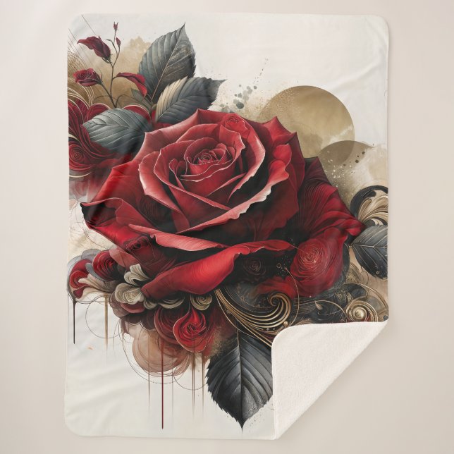 Red Rose  Sherpa Blanket (Front)