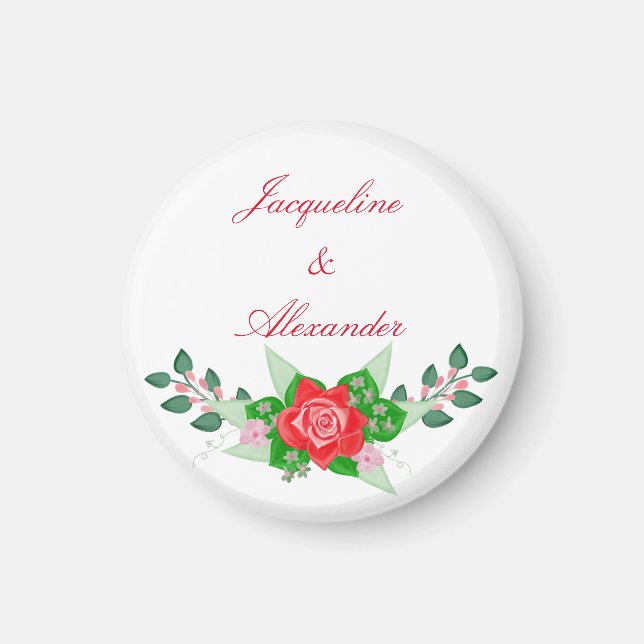 Red Rose Simple Wedding Theme Party Favour Magnet (Front)