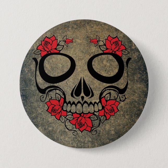 Red Rose Skull 7.5 Cm Round Badge (Front)