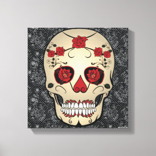 Red Rose Skull Art Home Decor Day of the Dead