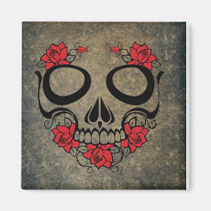 Red Rose Skull Magnet