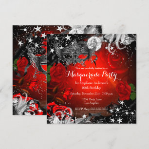 Red Rose Sparkle Magical Night Masquerade Party Invitation
