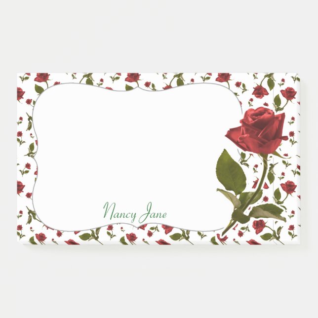 Red Rose & Stem Floral Photography Pattern Post-it Notes (Front)