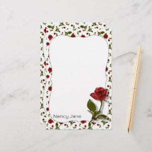Red Rose & Stem - Floral Photography Pattern Stationery