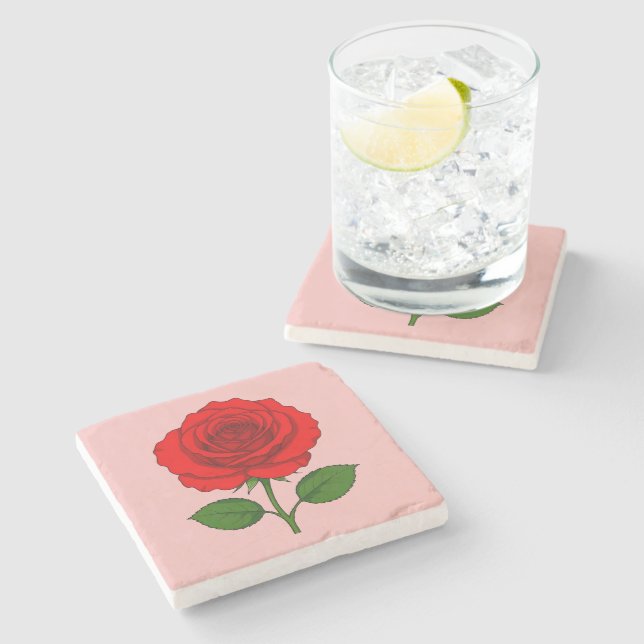 Red Rose Stone Coaster (Side)