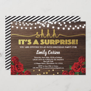 Red rose surprise 80th birthday party invitation